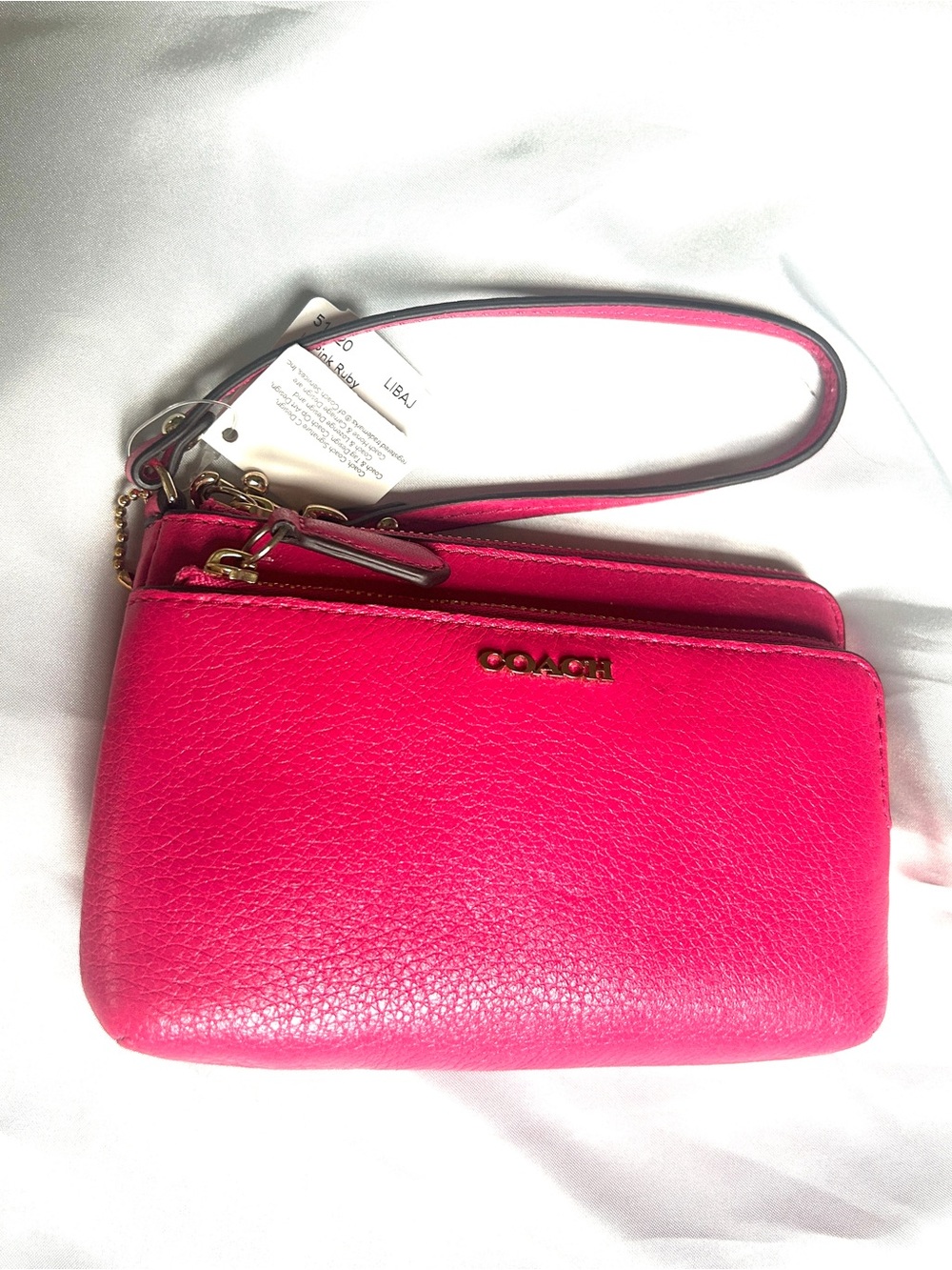Coach Hot Pink Leather Wristlet with Double Zip